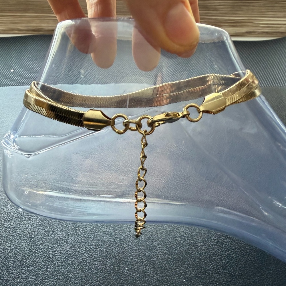 Gold Double Layer Herringbone Snake Chain Anklet